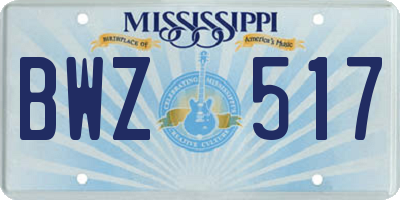 MS license plate BWZ517