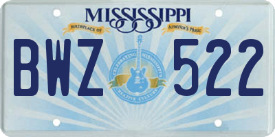 MS license plate BWZ522