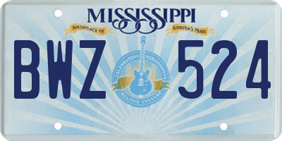 MS license plate BWZ524