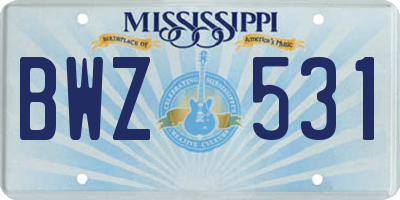 MS license plate BWZ531