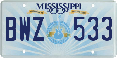 MS license plate BWZ533