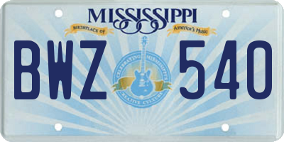MS license plate BWZ540