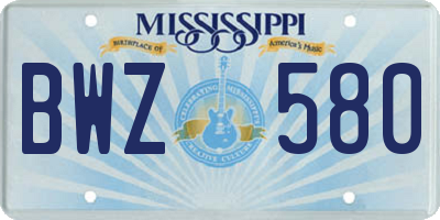 MS license plate BWZ580