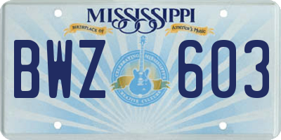 MS license plate BWZ603