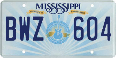 MS license plate BWZ604