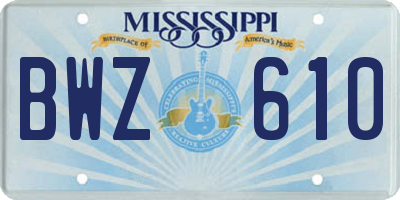 MS license plate BWZ610