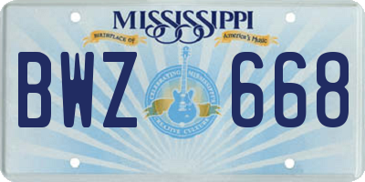 MS license plate BWZ668
