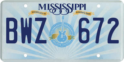 MS license plate BWZ672