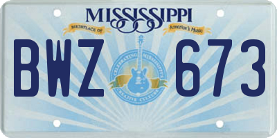 MS license plate BWZ673
