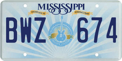 MS license plate BWZ674