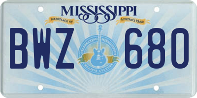 MS license plate BWZ680