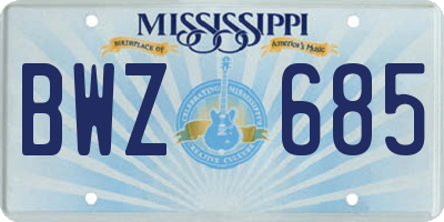 MS license plate BWZ685