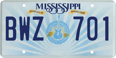 MS license plate BWZ701