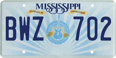 MS license plate BWZ702