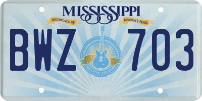 MS license plate BWZ703