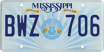 MS license plate BWZ706