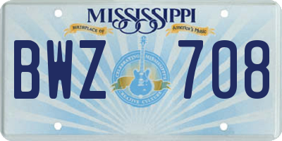 MS license plate BWZ708