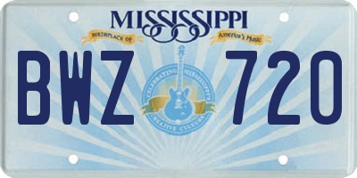 MS license plate BWZ720