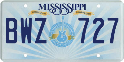 MS license plate BWZ727