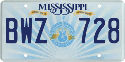 MS license plate BWZ728