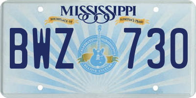 MS license plate BWZ730