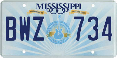 MS license plate BWZ734