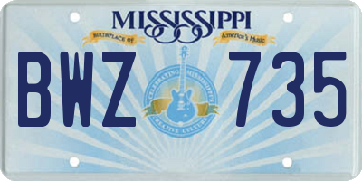 MS license plate BWZ735