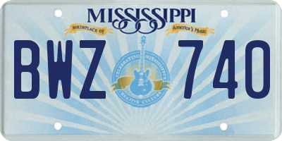 MS license plate BWZ740