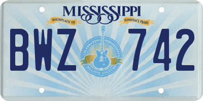MS license plate BWZ742