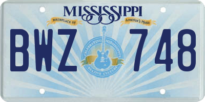 MS license plate BWZ748