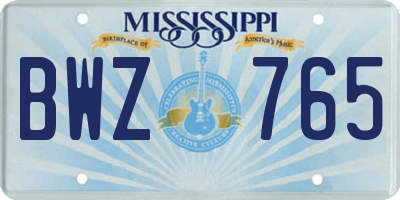 MS license plate BWZ765