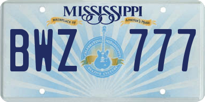 MS license plate BWZ777