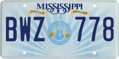 MS license plate BWZ778