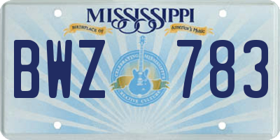 MS license plate BWZ783