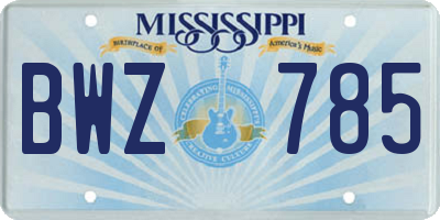 MS license plate BWZ785