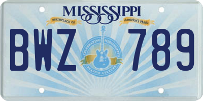 MS license plate BWZ789