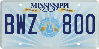 MS license plate BWZ800