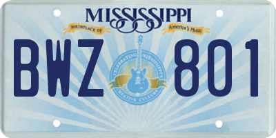 MS license plate BWZ801