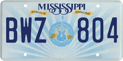 MS license plate BWZ804