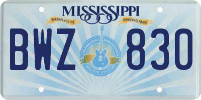 MS license plate BWZ830