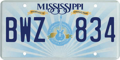 MS license plate BWZ834