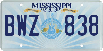 MS license plate BWZ838
