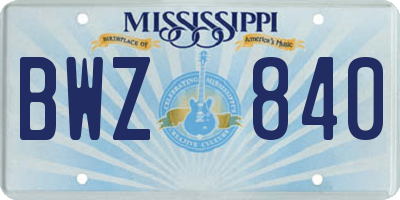 MS license plate BWZ840