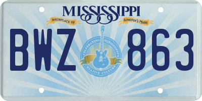MS license plate BWZ863