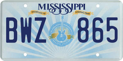 MS license plate BWZ865