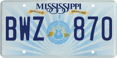 MS license plate BWZ870