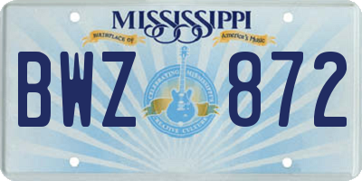MS license plate BWZ872