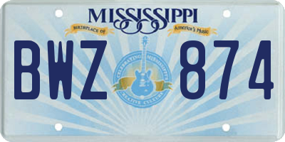 MS license plate BWZ874