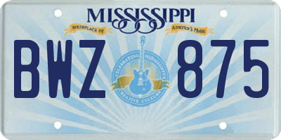 MS license plate BWZ875