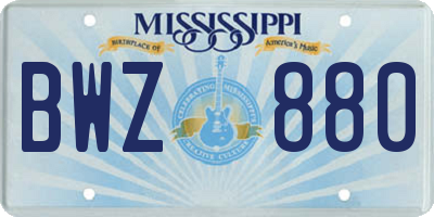 MS license plate BWZ880